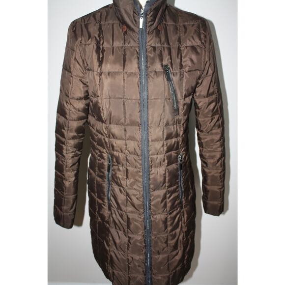 Fleet Street Puffer Knee Length Jacket Zip Up Brown Small Long Sleeve - Picture 6 of 13